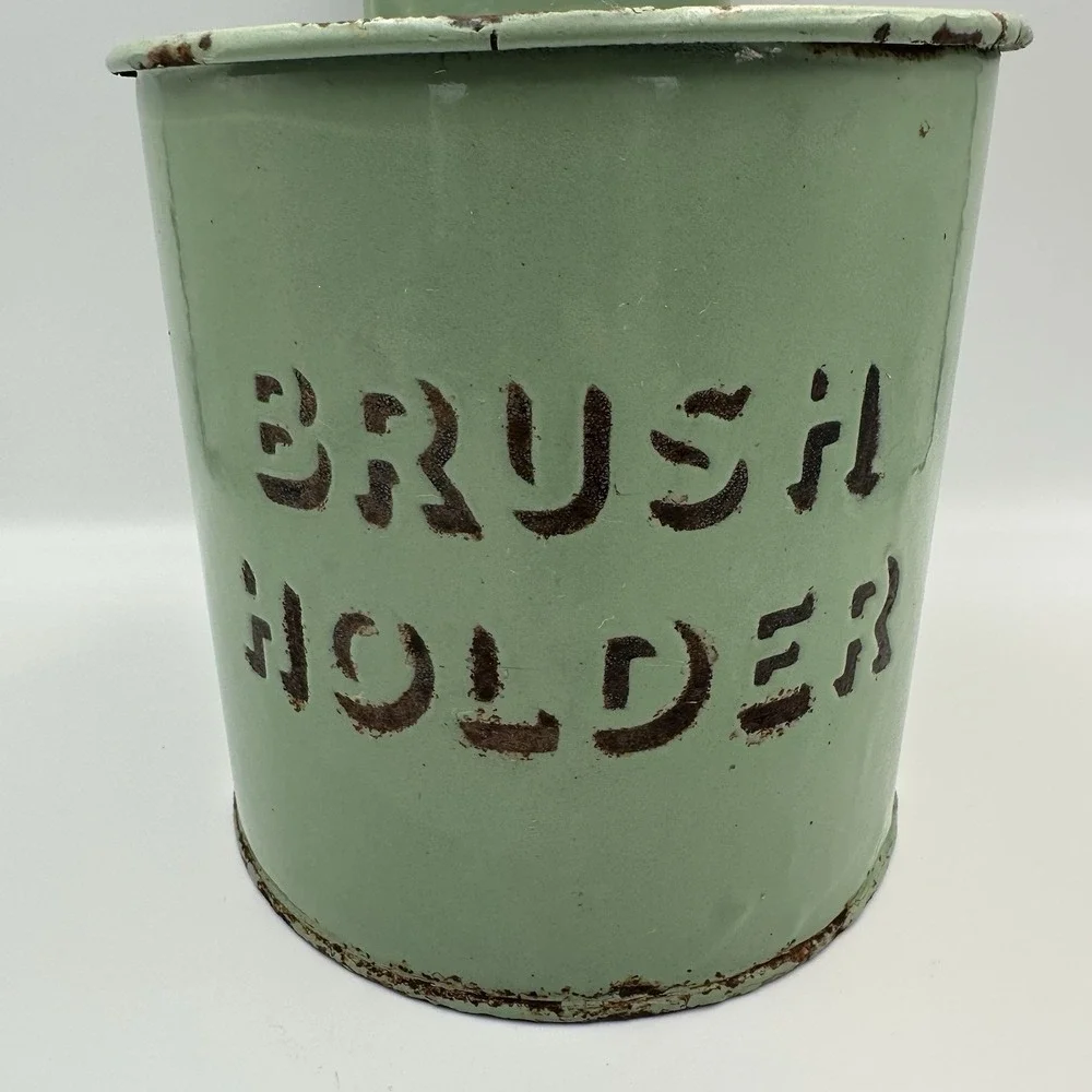 Vintage‎ Green Enamel Ware Hanging Brush Holder